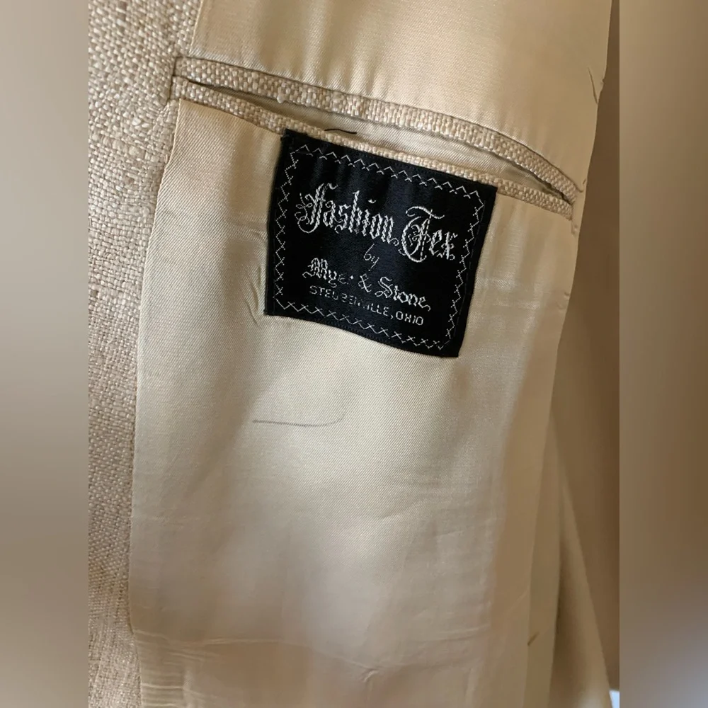 Vintage Fashion Tex by Mye &‎ Stone Textured Notched Lapel Blazer Jacket, Tan